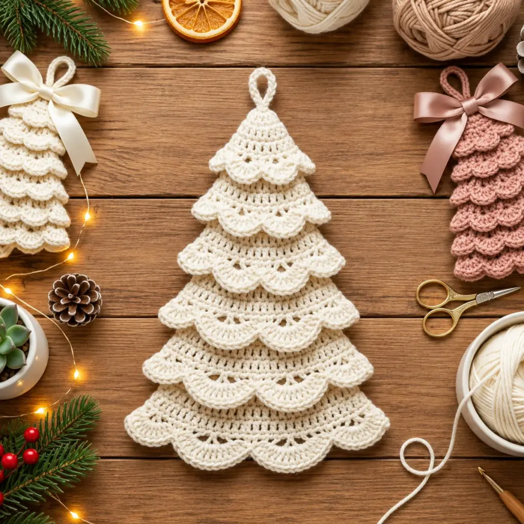 Cozy Layered Ruffle Crochet Christmas Tree Ornament Pattern article image 4