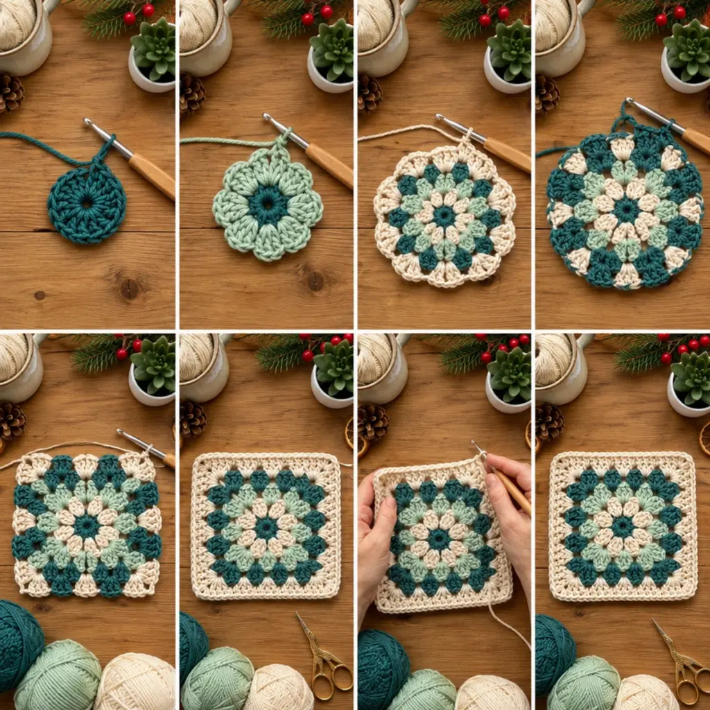 Layered Teal and Sage Floral Granny Square: A Cozy Creation article image 3