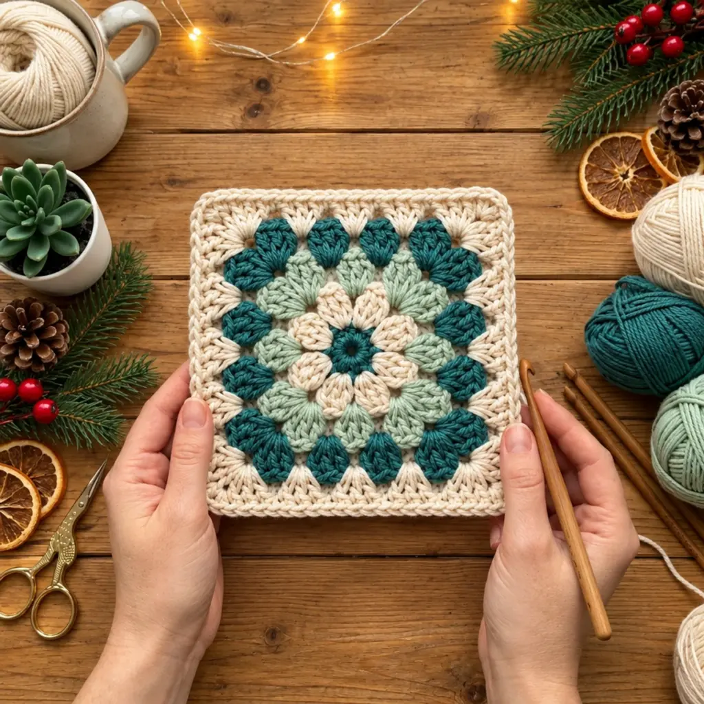 Layered Teal and Sage Floral Granny Square: A Cozy Creation article image 4
