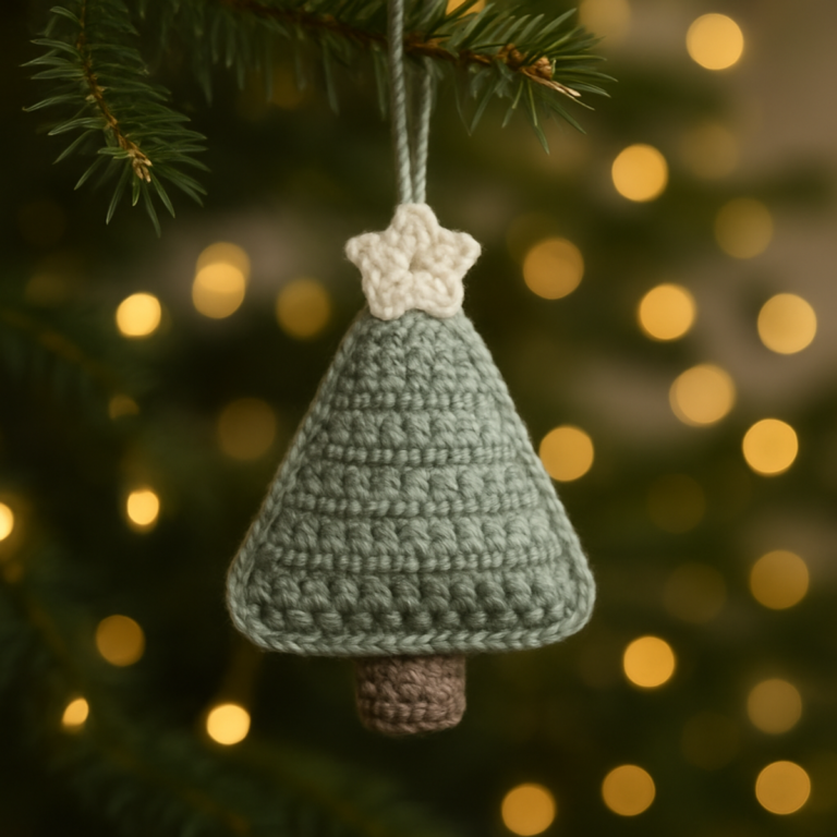 Cozy Mini Sage Crochet Christmas Tree Ornament Tutorial