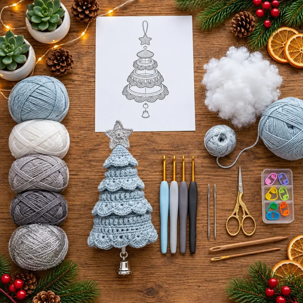 Miniature Silver Star Christmas Tree Crochet Ornament Bliss article image 2