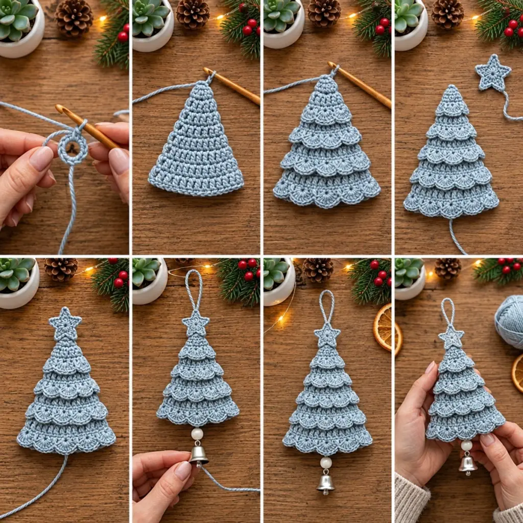 Miniature Silver Star Christmas Tree Crochet Ornament Bliss article image 3