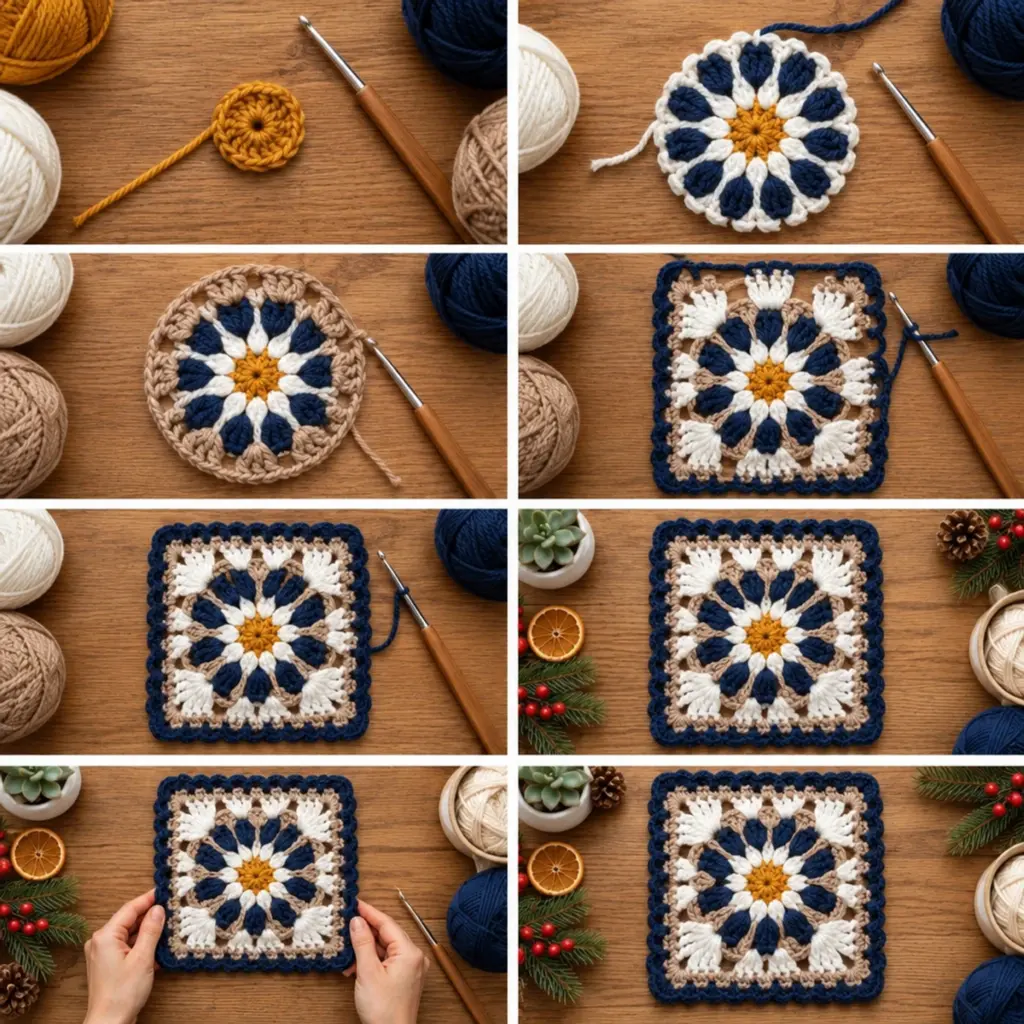 Navy Blue Floral Lace Granny Square: Quick Crochet Delight article image 3