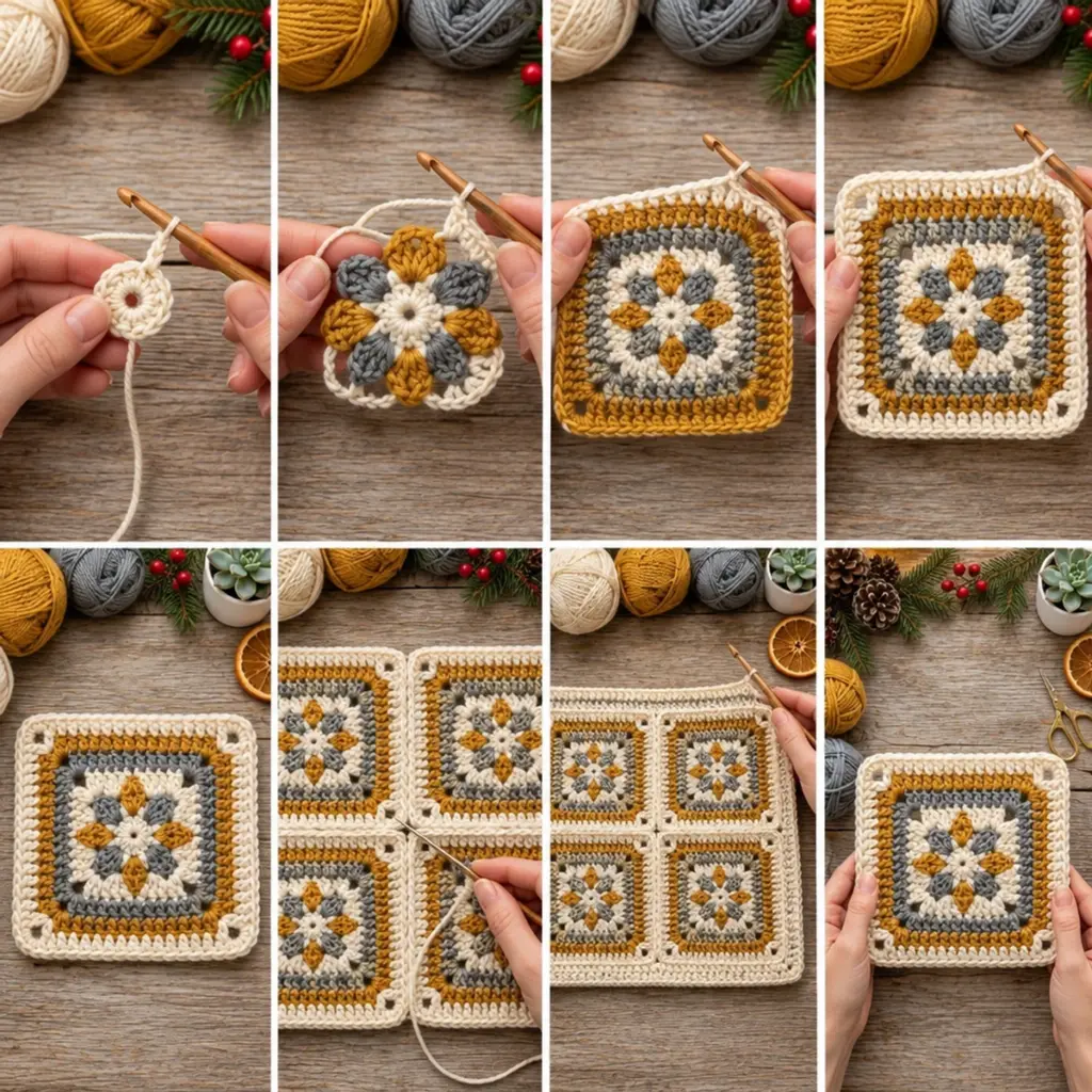 Cozy Neutral Flower Granny Square: A Quick Crochet Delight article image 3