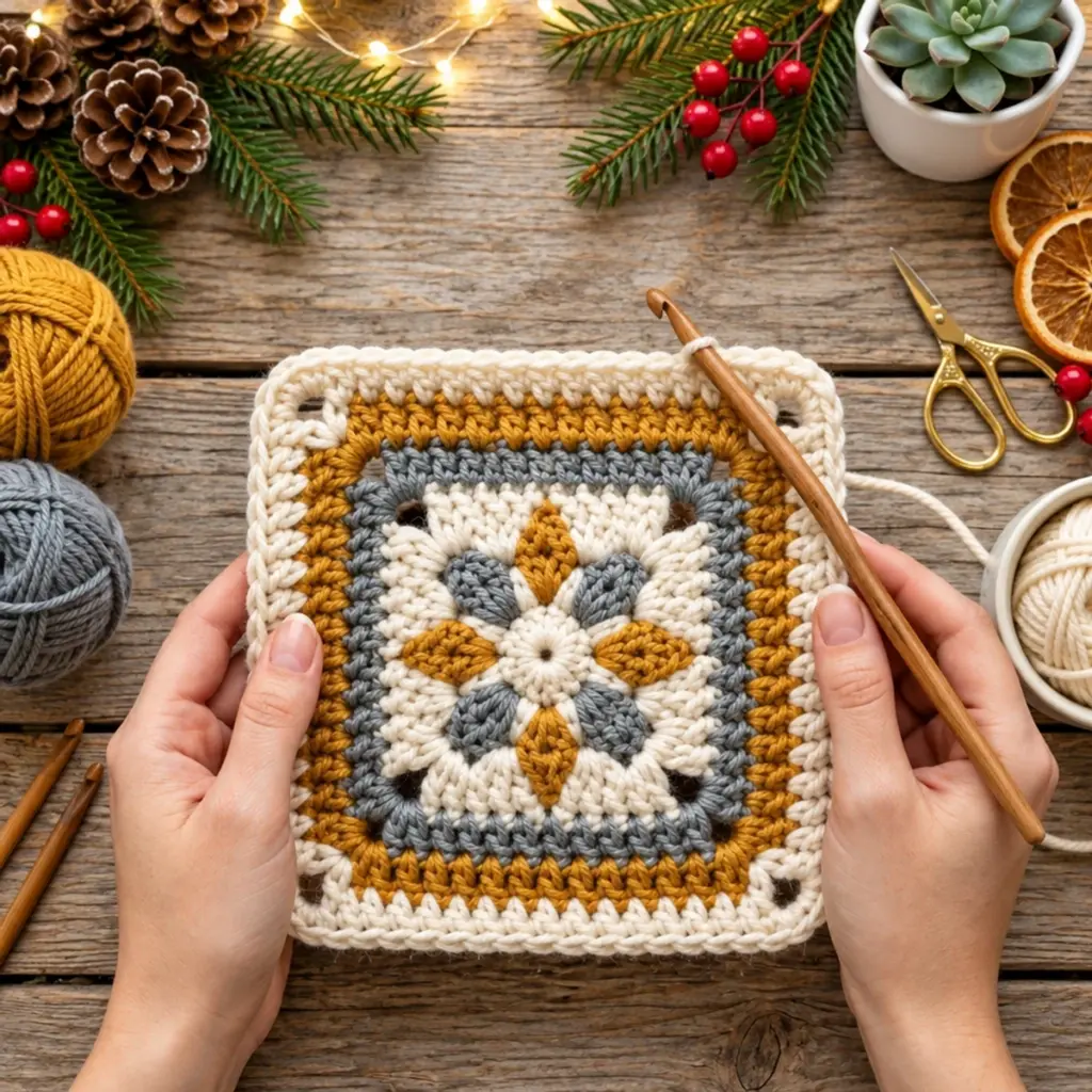 Cozy Neutral Flower Granny Square: A Quick Crochet Delight article image 4