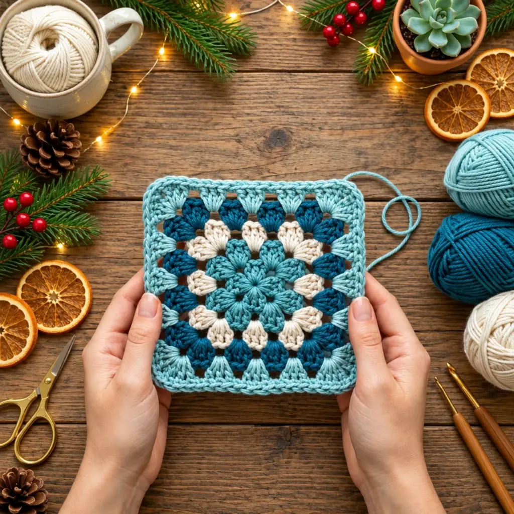 Ocean Blue and Ivory Floral Granny Square: A Cozy DIY Delight article image 4
