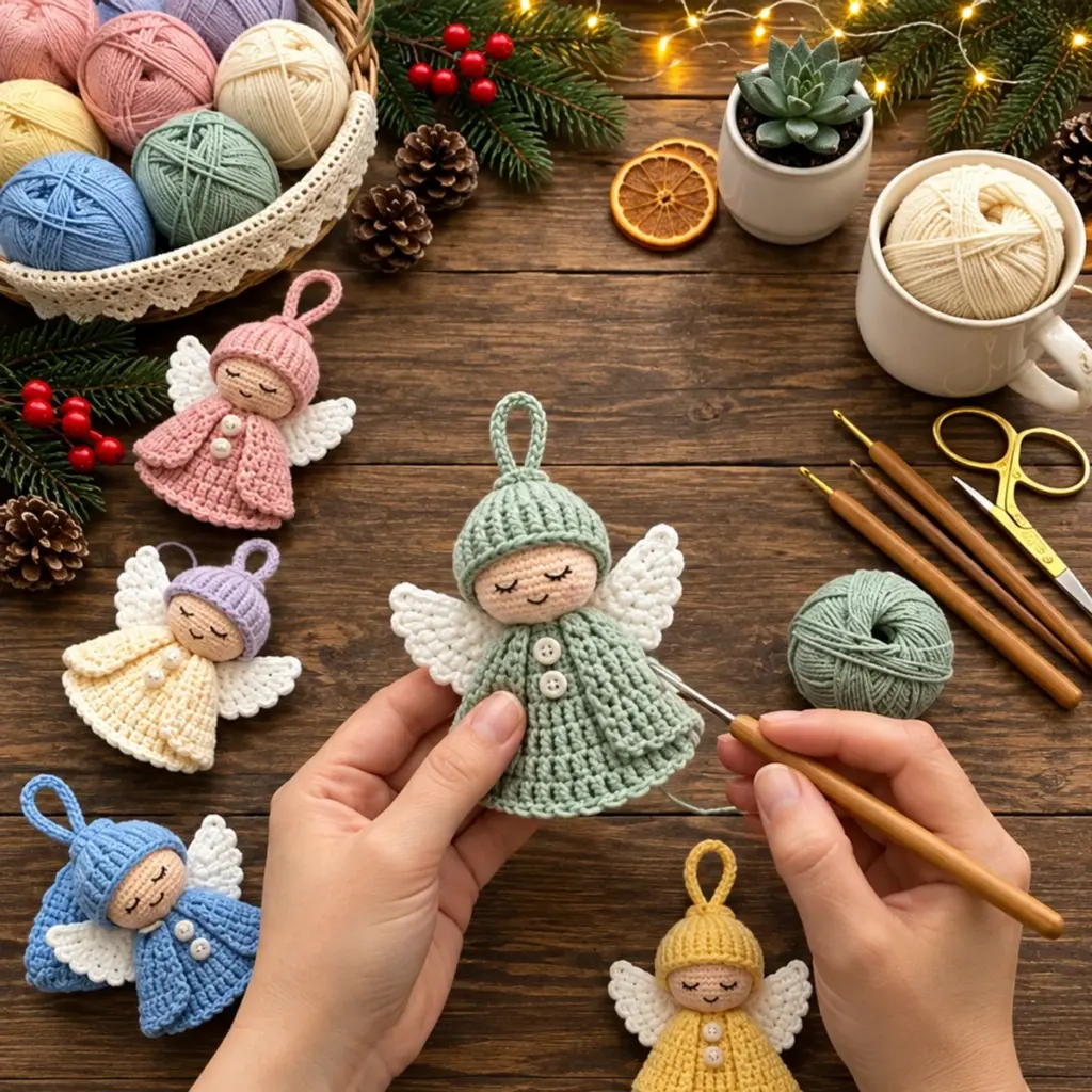 Delightful Pastel Crochet Sleeping Angel Christmas Ornaments article image 4