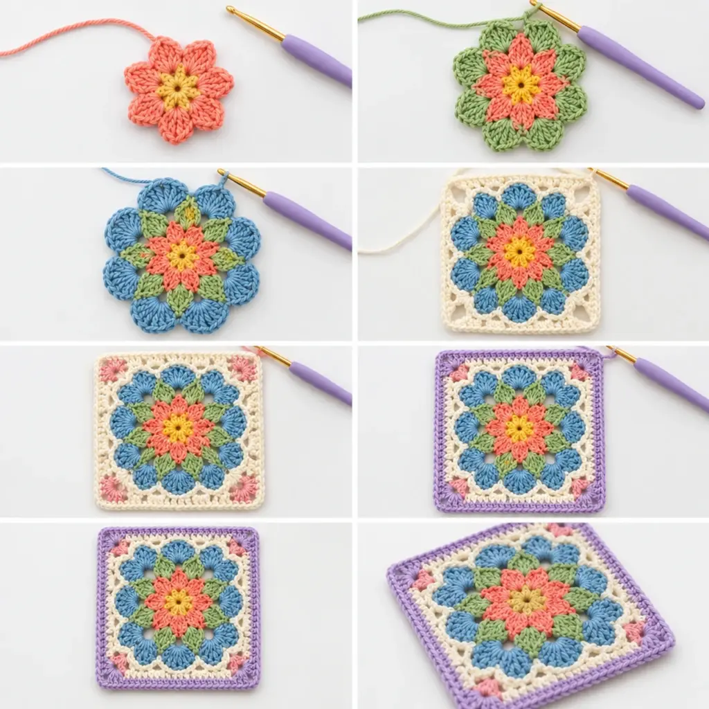 Pastel Layered Floral Granny Square: A Cozy Crochet Journey article image 3