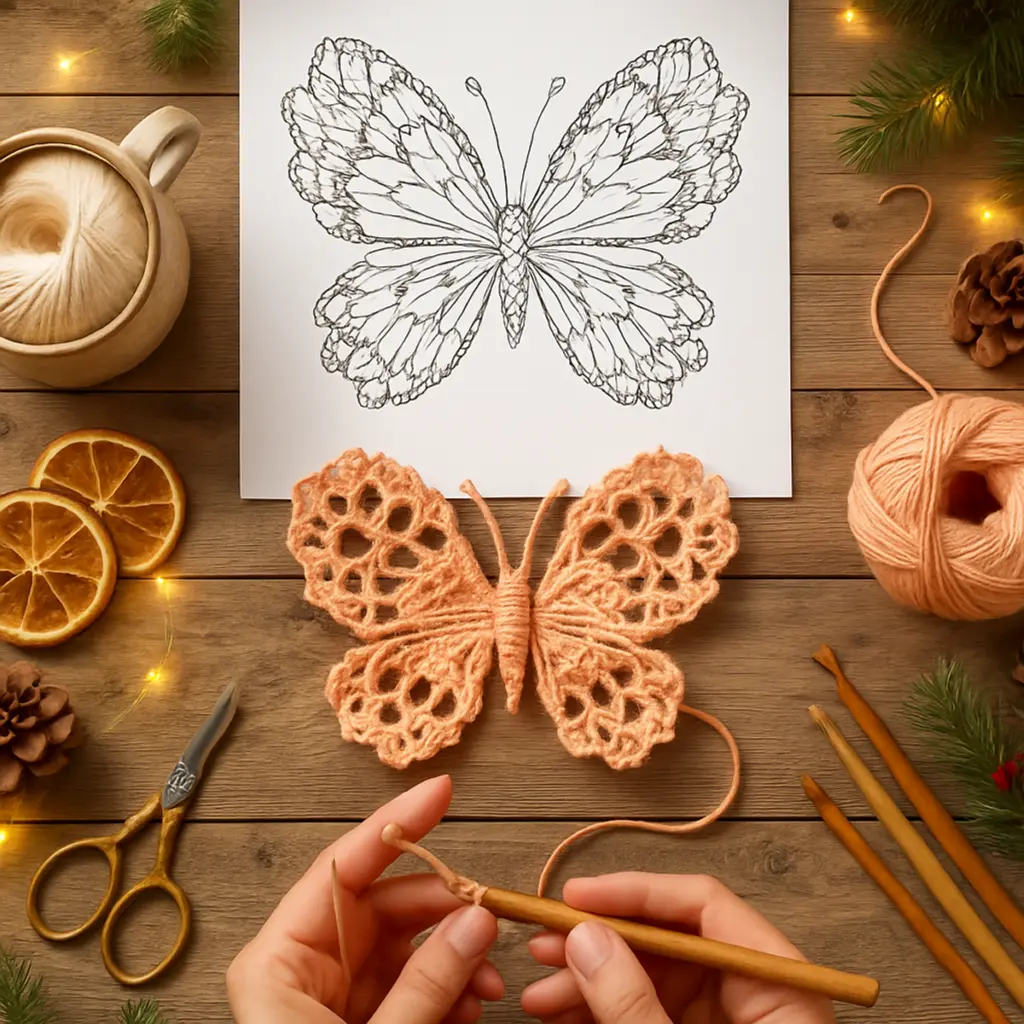Delicate Peach Lace Crochet Butterfly Appliqué Tutorial