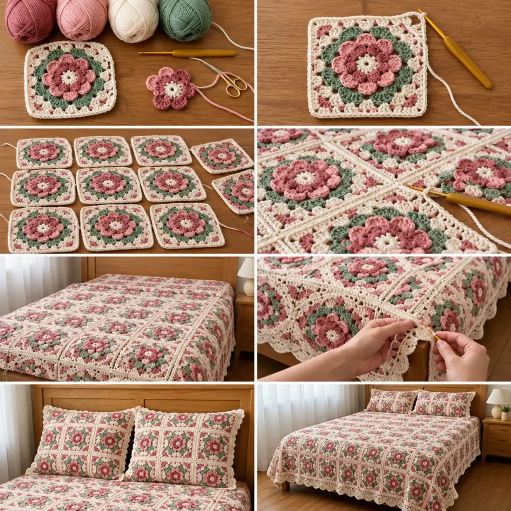 Romantic Pink Blossom Garden Crochet Bedspread Tutorial article image 3
