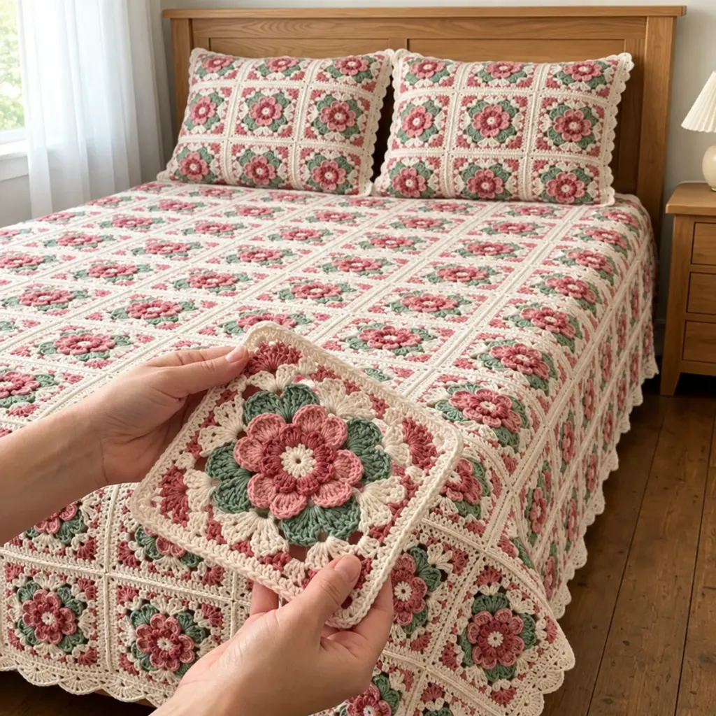 Romantic Pink Blossom Garden Crochet Bedspread Tutorial article image 4