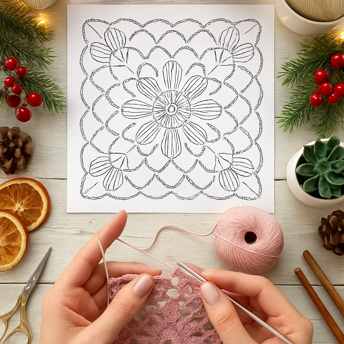 Charming Pink Floral Lace Granny Square for Cozy Crafting