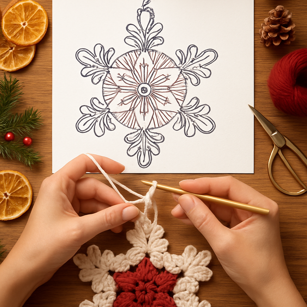 Cozy Poinsettia Snowflake Crochet Ornament for the Holidays