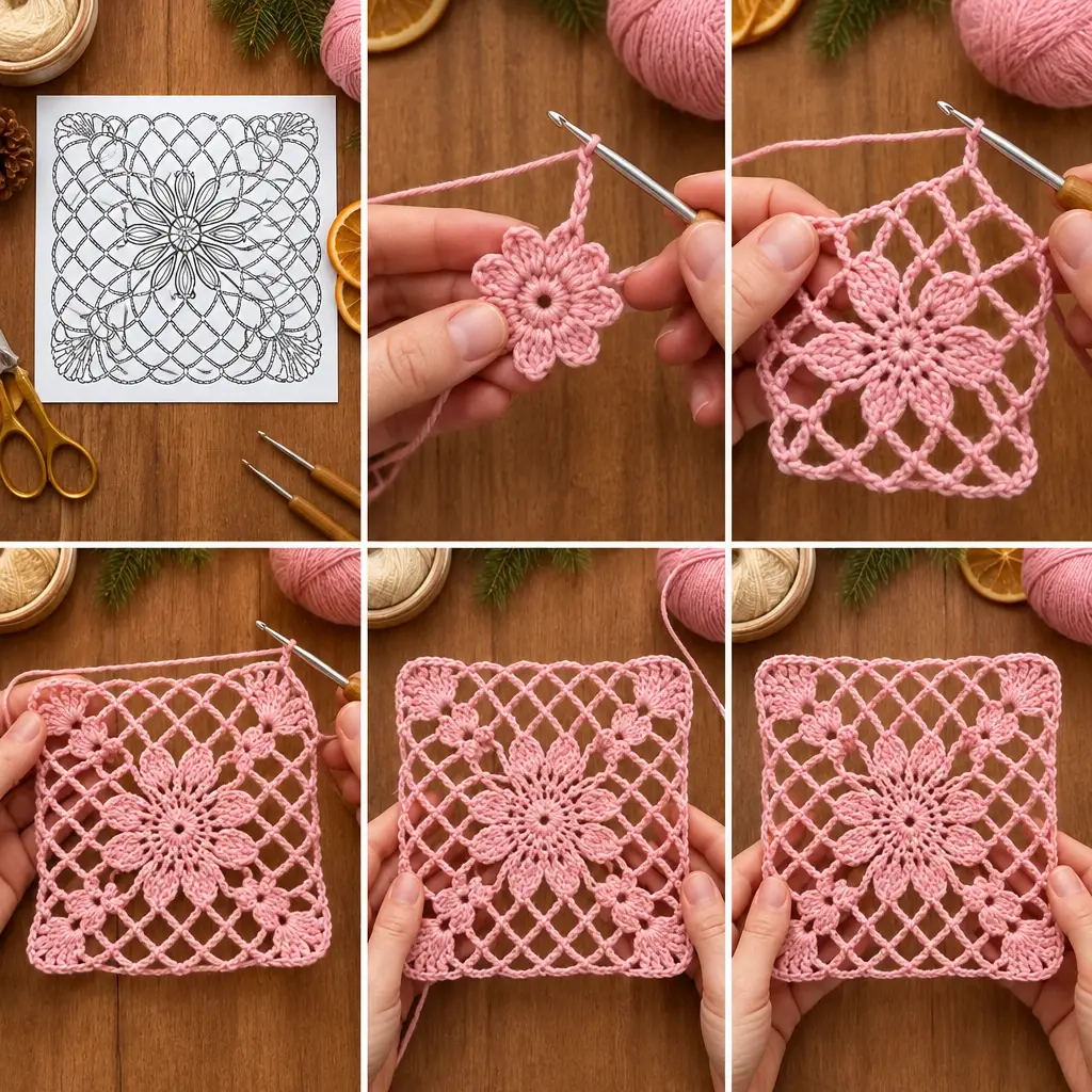 Step-by-step crochet project collage