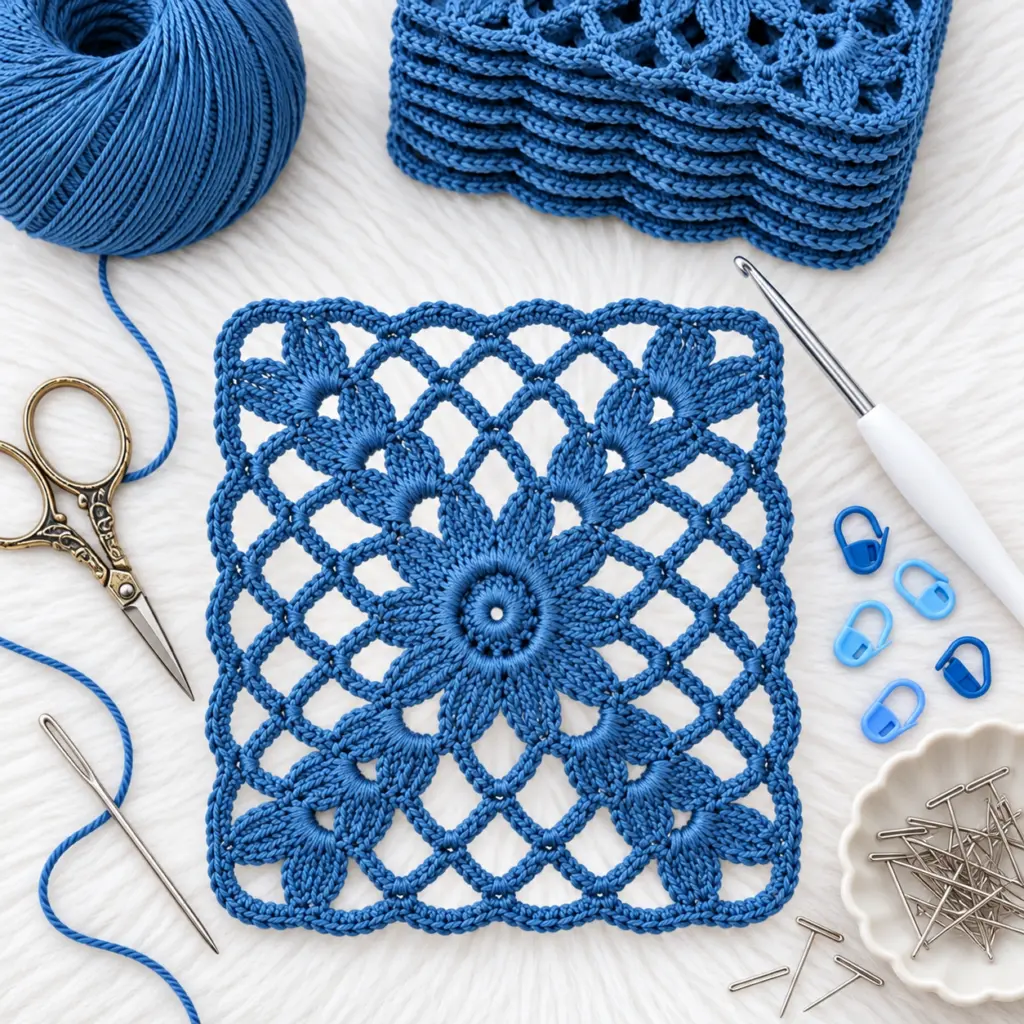 Delicate Blue Floral Lace Crochet Granny Square Delight article image 2
