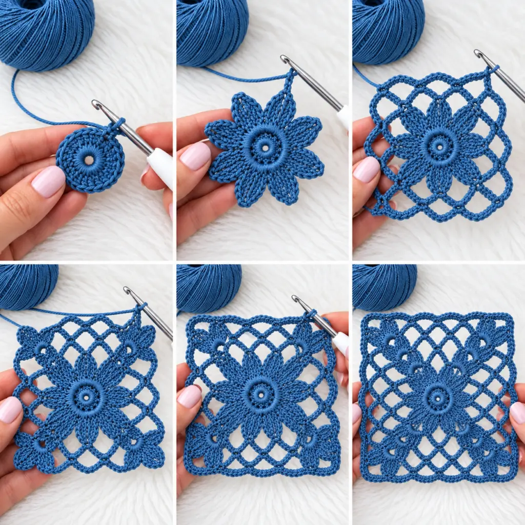 Delicate Blue Floral Lace Crochet Granny Square Delight article image 3
