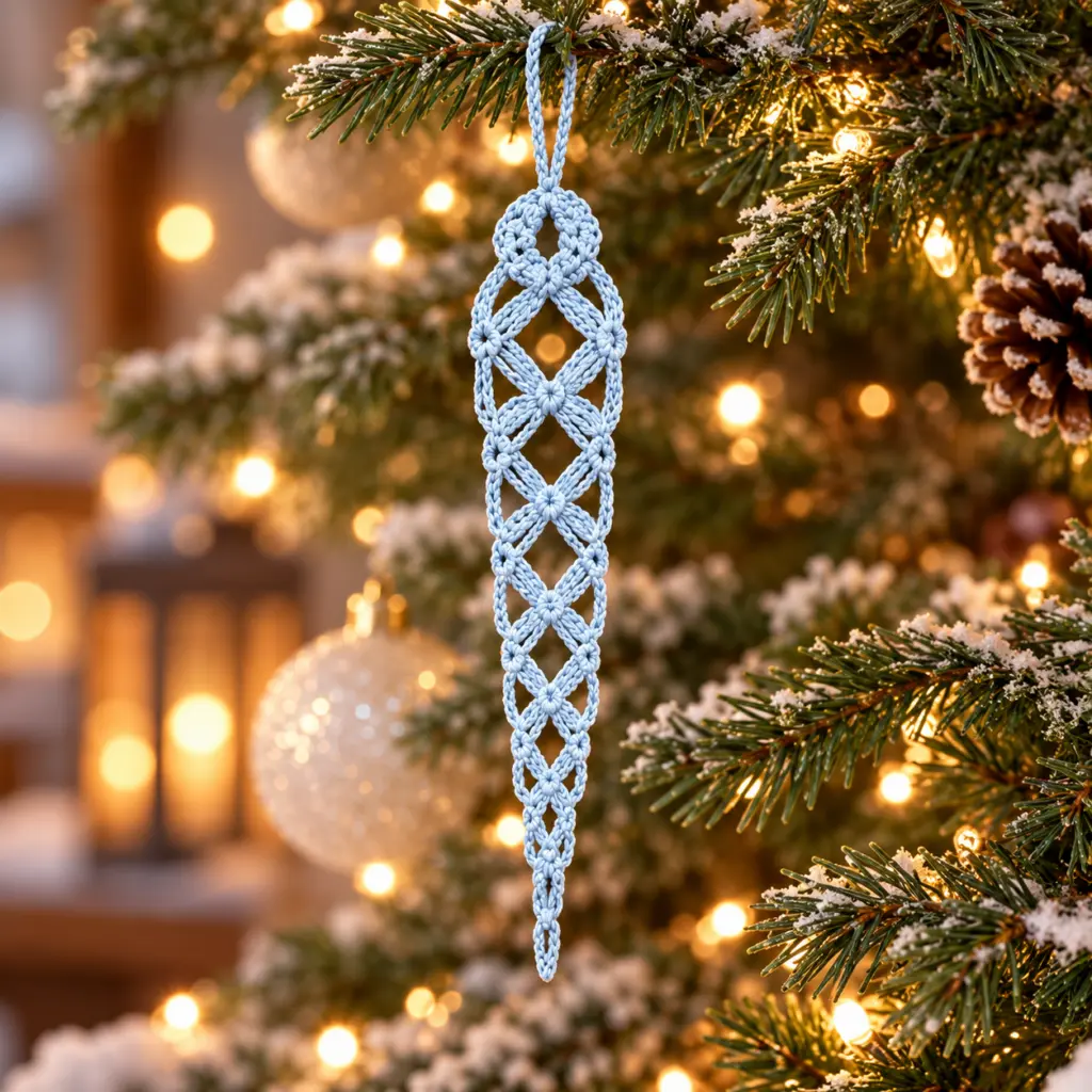 Lacy Crochet Icicle Christmas Ornament in Icy Powder Blue article image 4