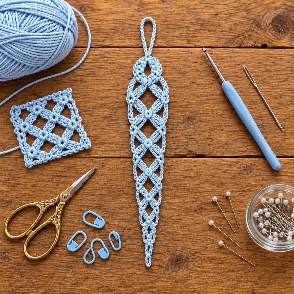 Lacy Crochet Icicle Christmas Ornament in Icy Powder Blue article image 2