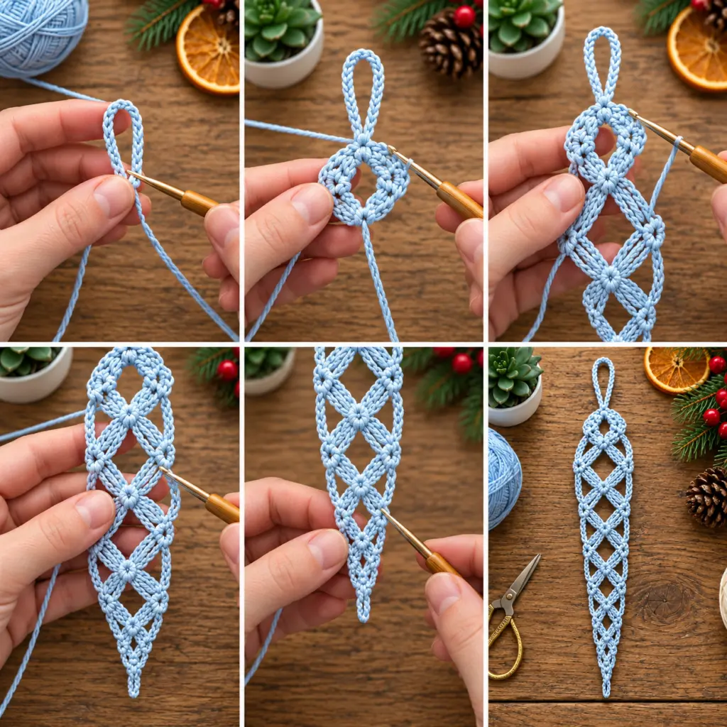 Lacy Crochet Icicle Christmas Ornament in Icy Powder Blue article image 3