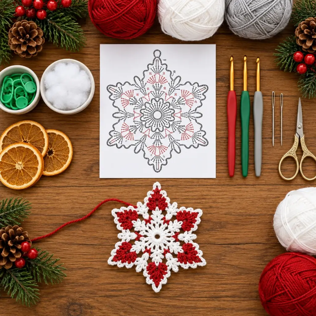 Charming Red and White Christmas Snowflake Crochet Ornament article image 2