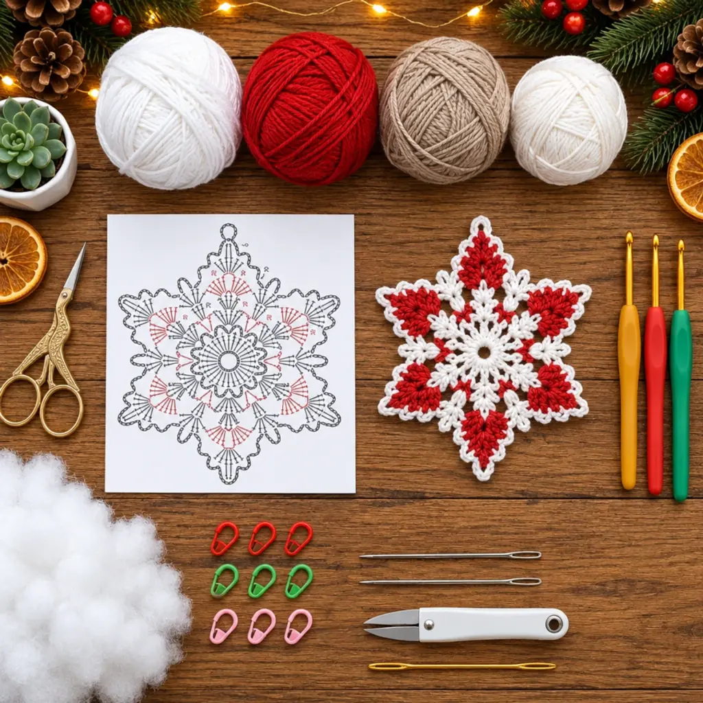 Charming Red and White Christmas Snowflake Crochet Ornament article image 2