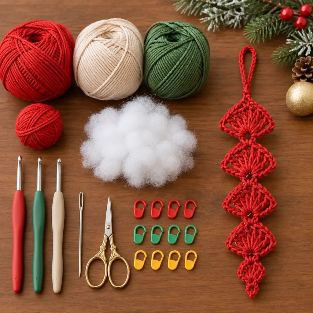 Cozy Red Christmas Crochet Four-Tier Diamond Ornament article image 2