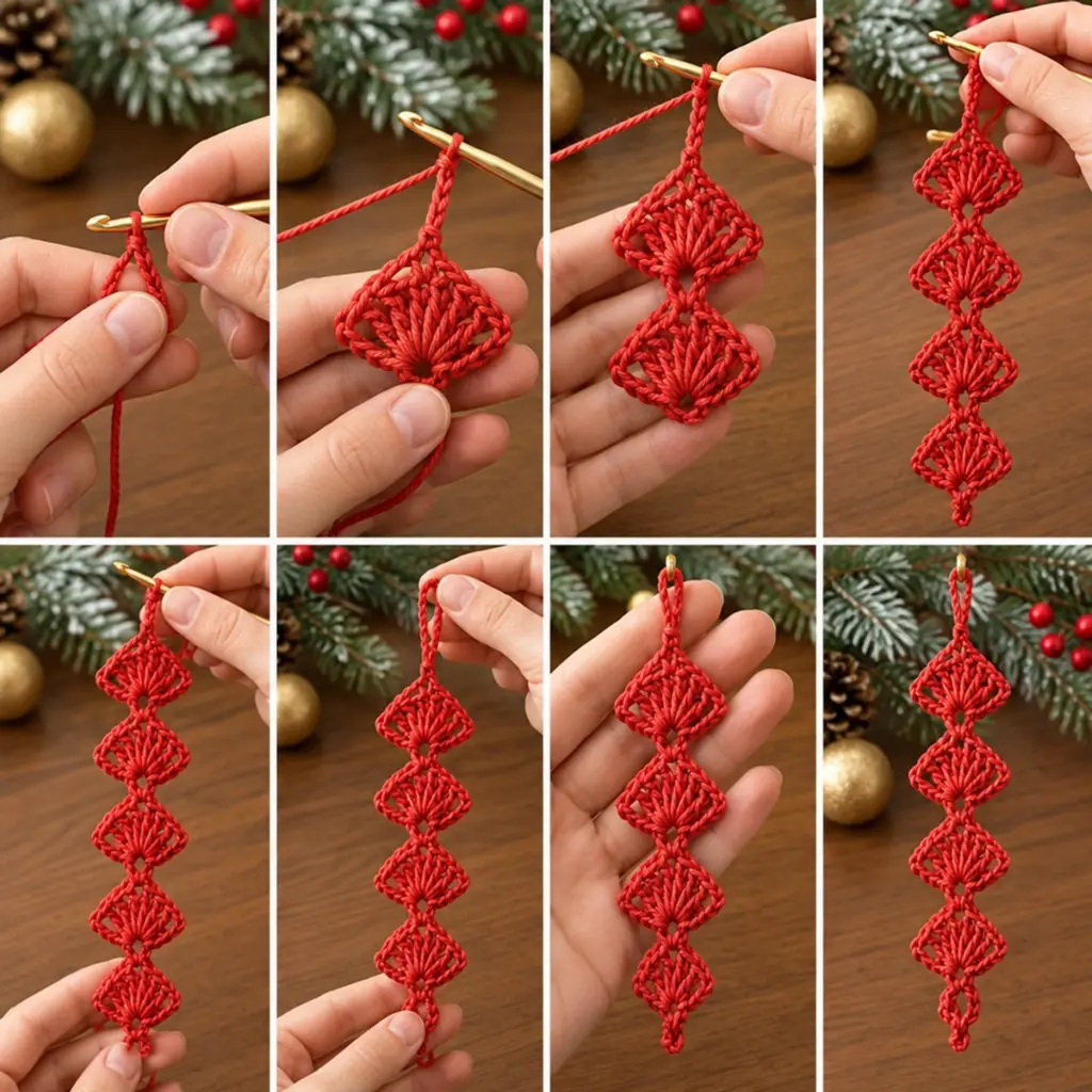 Cozy Red Christmas Crochet Four-Tier Diamond Ornament article image 3