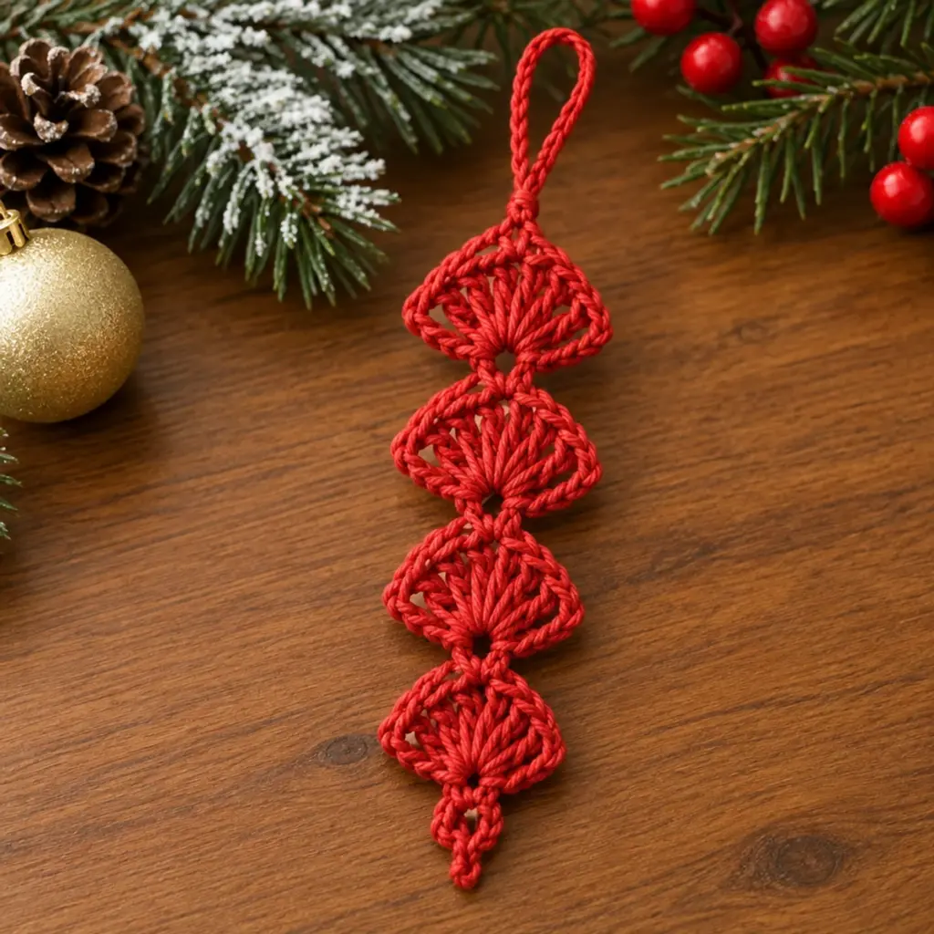 Cozy Red Christmas Crochet Four-Tier Diamond Ornament article image 4