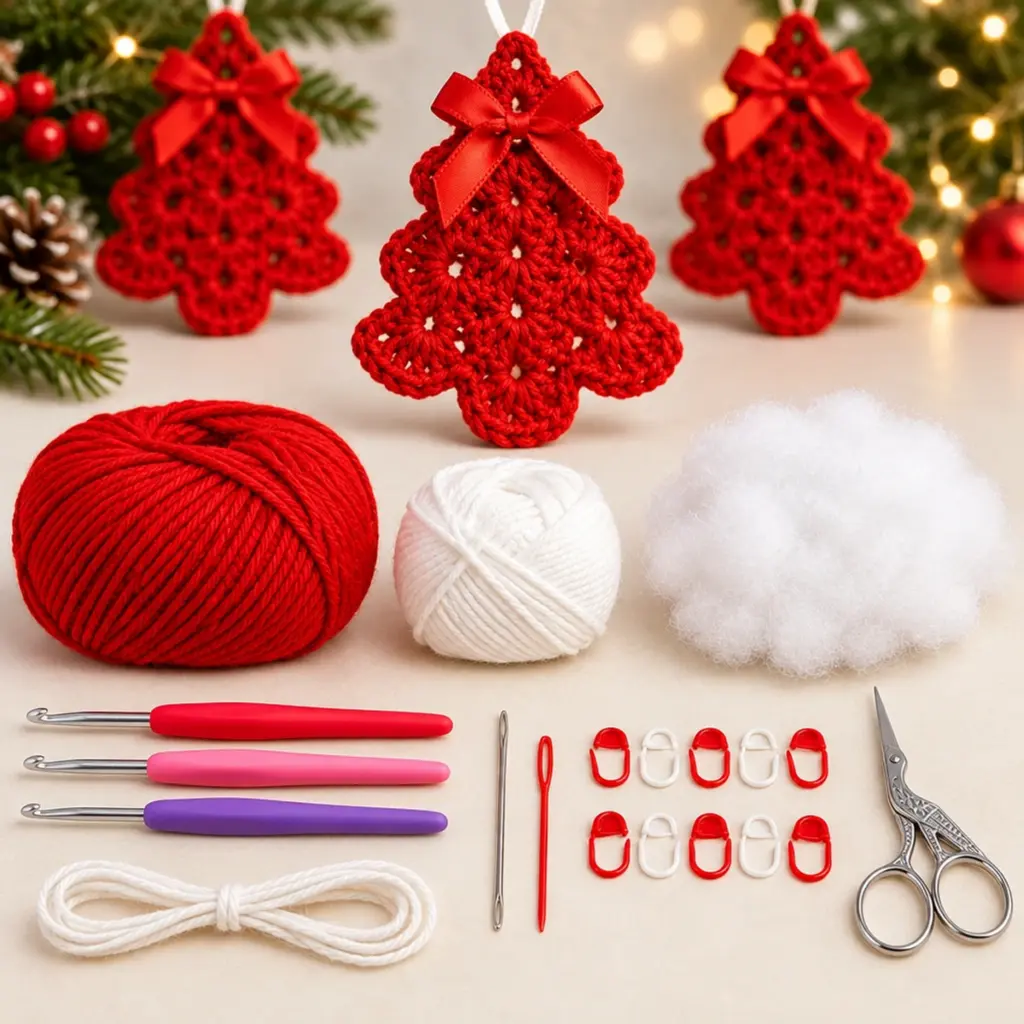 Charming Red Lacy Crochet Christmas Tree Ornament with Satin Bow article image 2