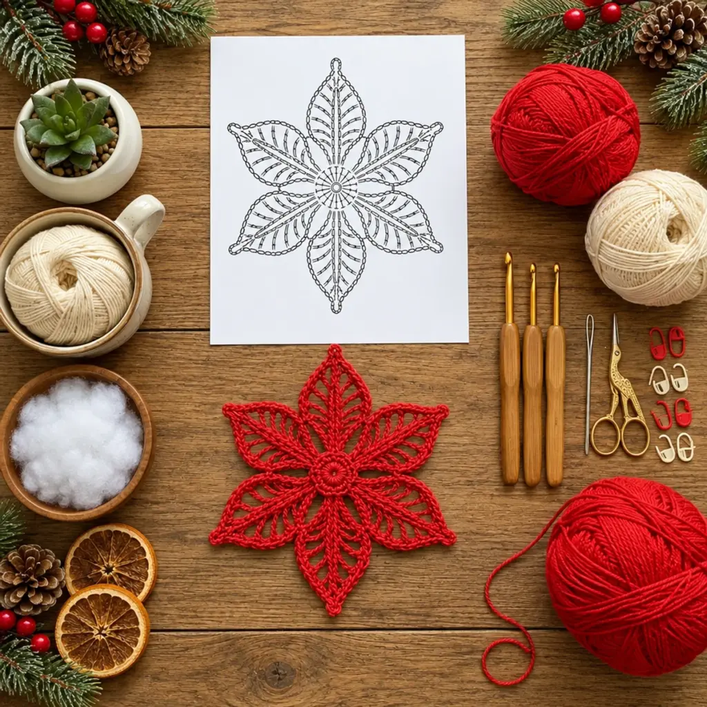Craft a Cozy Red Six-Petal Crochet Christmas Star Ornament article image 2