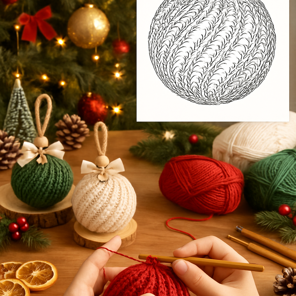 Ribbed Crochet Christmas Bauble Ornaments: Cozy Holiday Decor