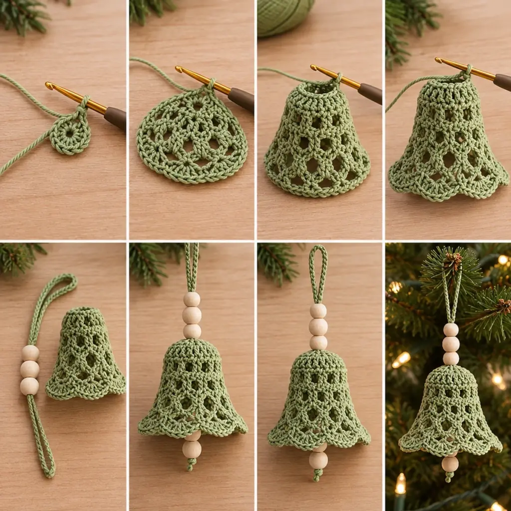 Sage Green Lace Crochet Christmas Bells: A Cozy DIY Delight article image 3
