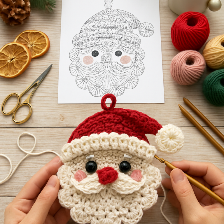 Charming Santa Face Crochet Ornament for a Cozy Holiday Touch