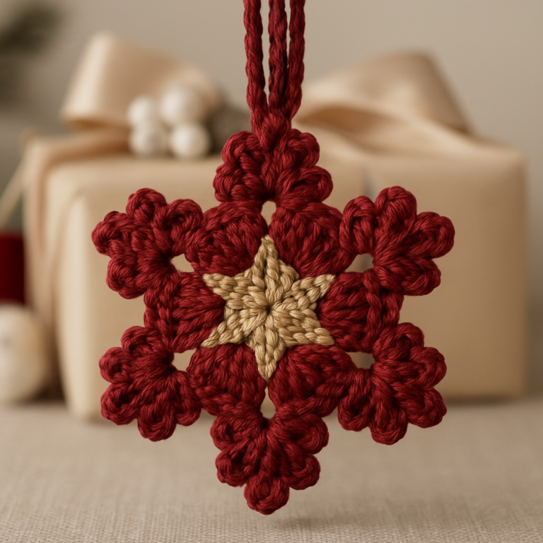 Charming Six-Loop Burgundy Christmas Snowflake Pattern