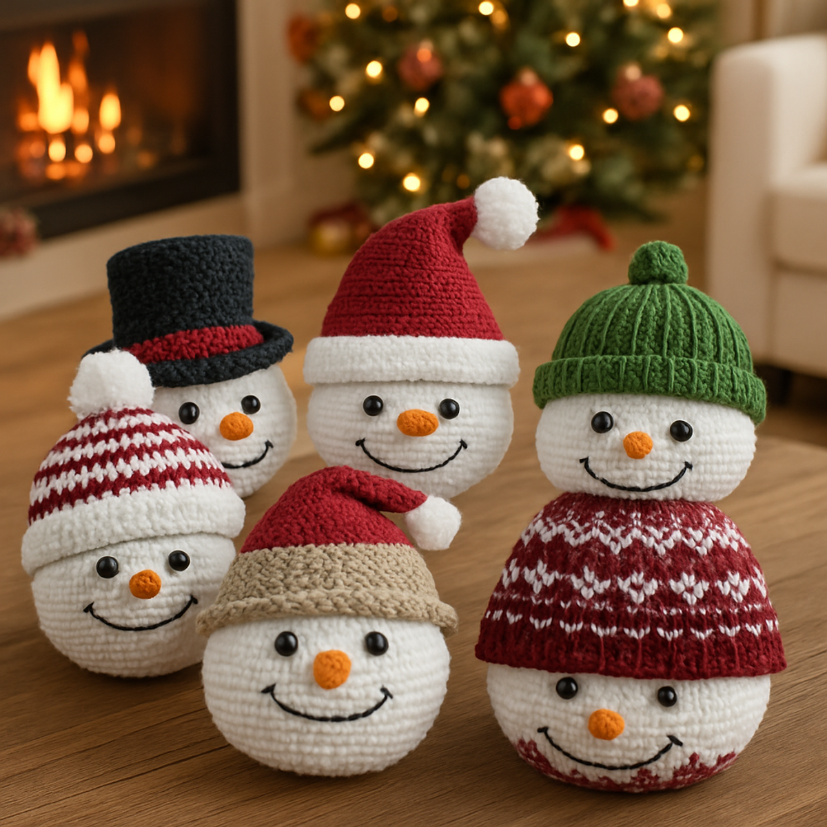 Charming Six Snowman Face Christmas Ornaments to Crochet