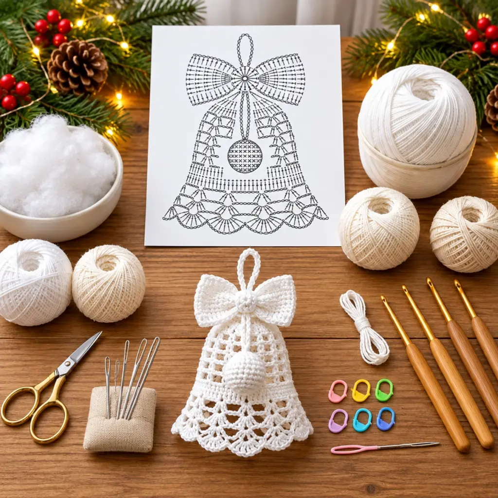 Charming Snow White Crochet Christmas Bell Ornament with Bow article image 2