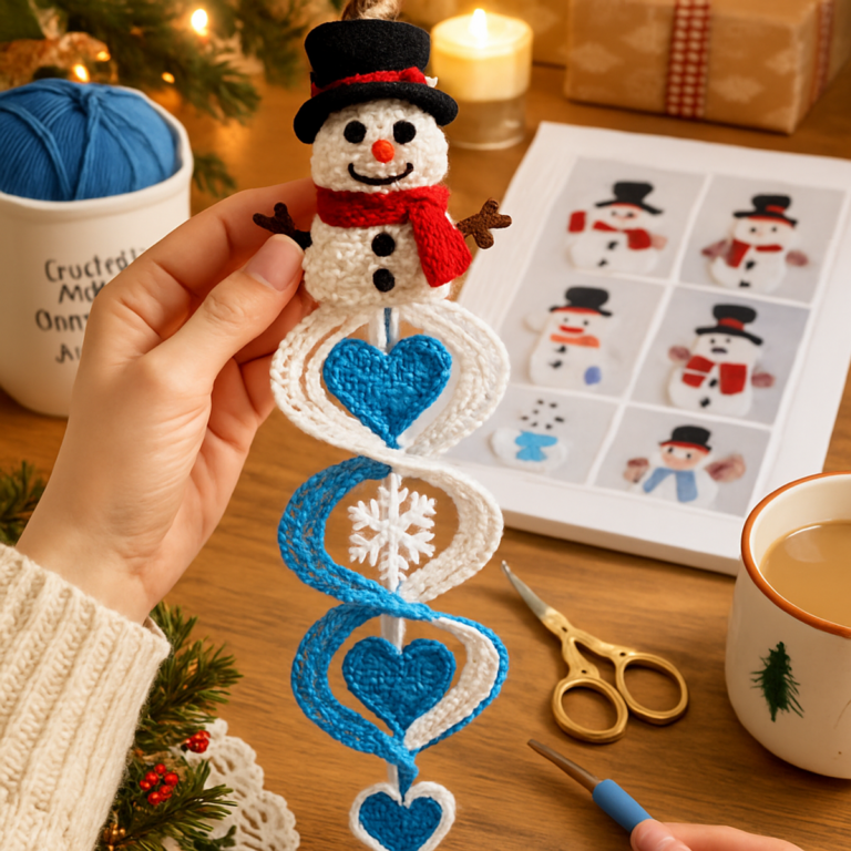 Charming Snowman Heart Spiral Crochet Ornament Tutorial