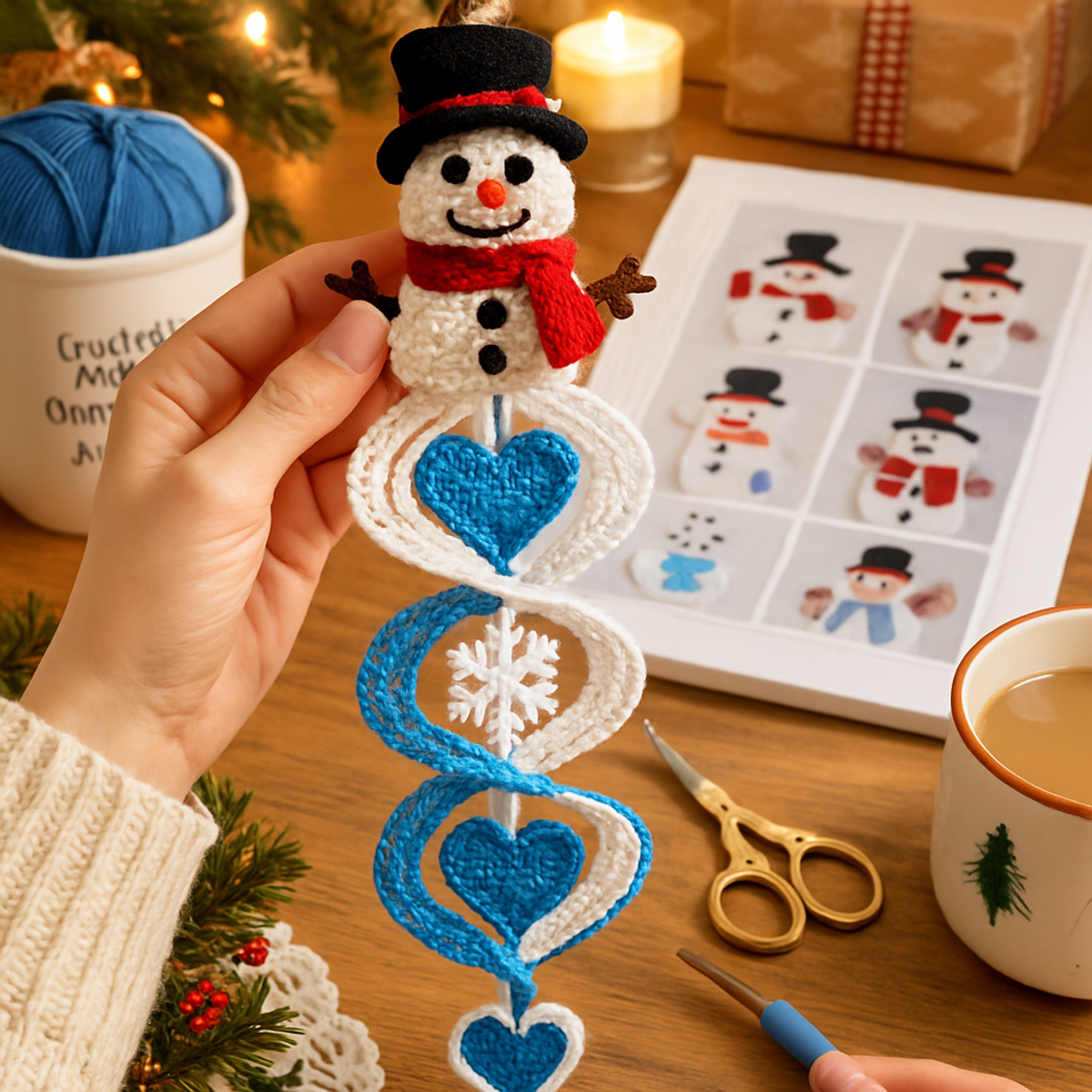 Charming Snowman Heart Spiral Crochet Ornament Tutorial