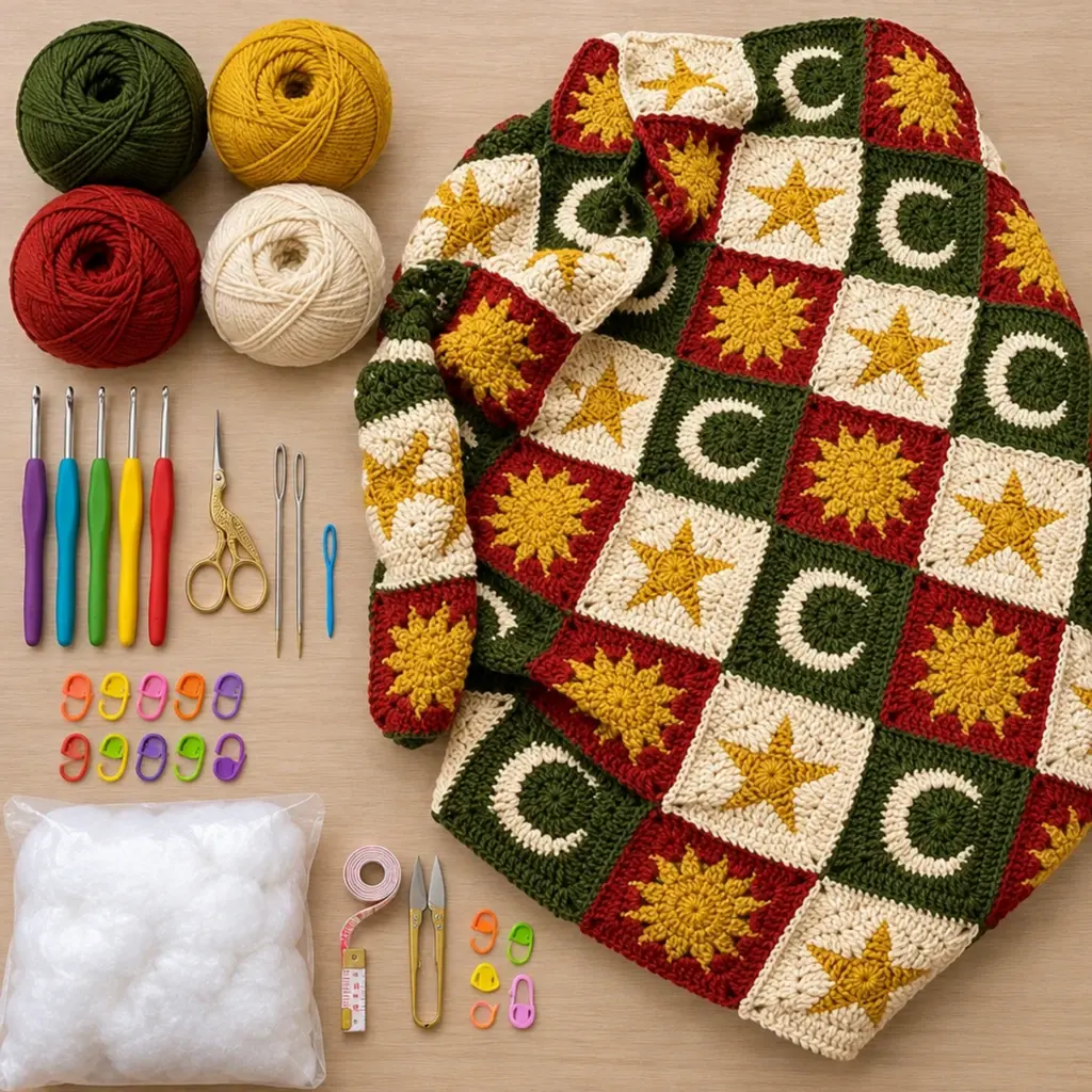 Cozy Sun, Moon & Star Granny Square Blanket Pattern article image 2