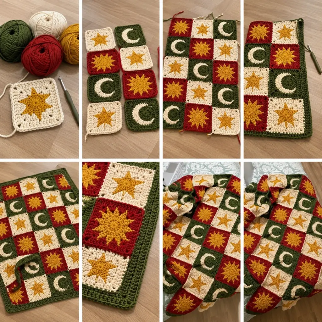 Cozy Sun, Moon & Star Granny Square Blanket Pattern article image 3