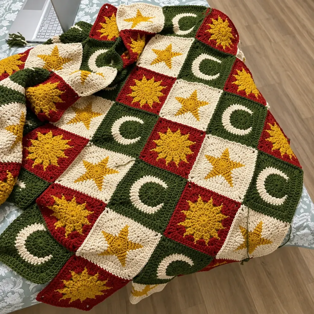 Cozy Sun, Moon & Star Granny Square Blanket Pattern article image 4