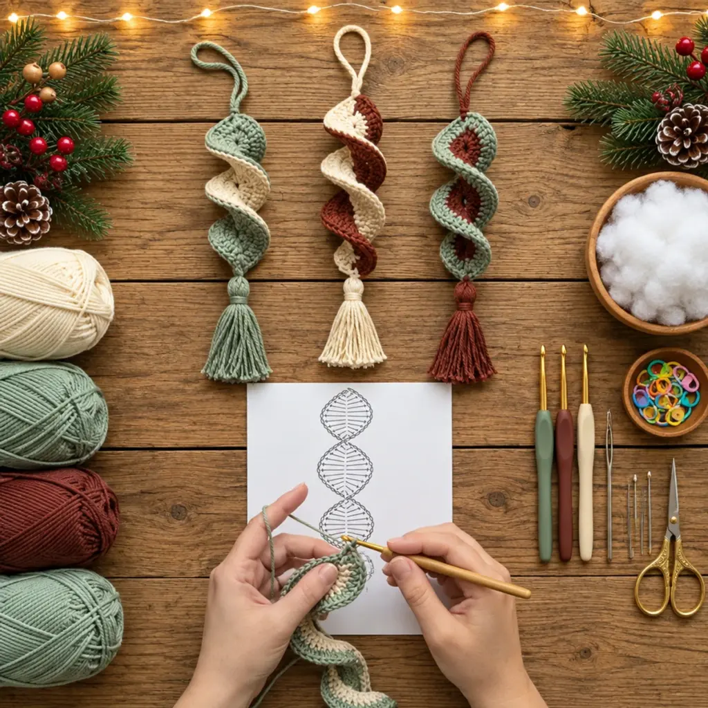 Cozy Two Color Crochet Spiral Christmas Ornaments Tutorial article image 2
