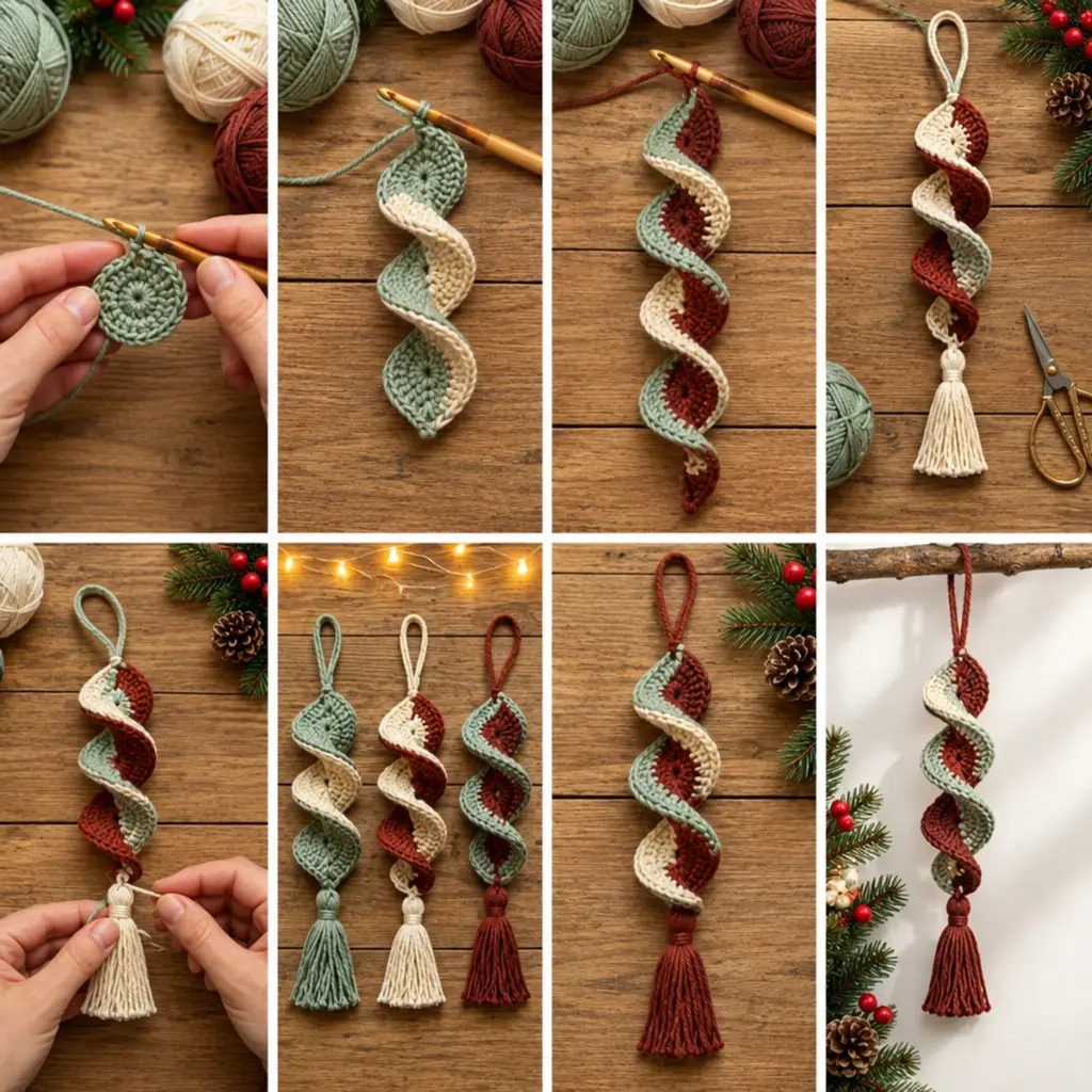 Cozy Two Color Crochet Spiral Christmas Ornaments Tutorial article image 3