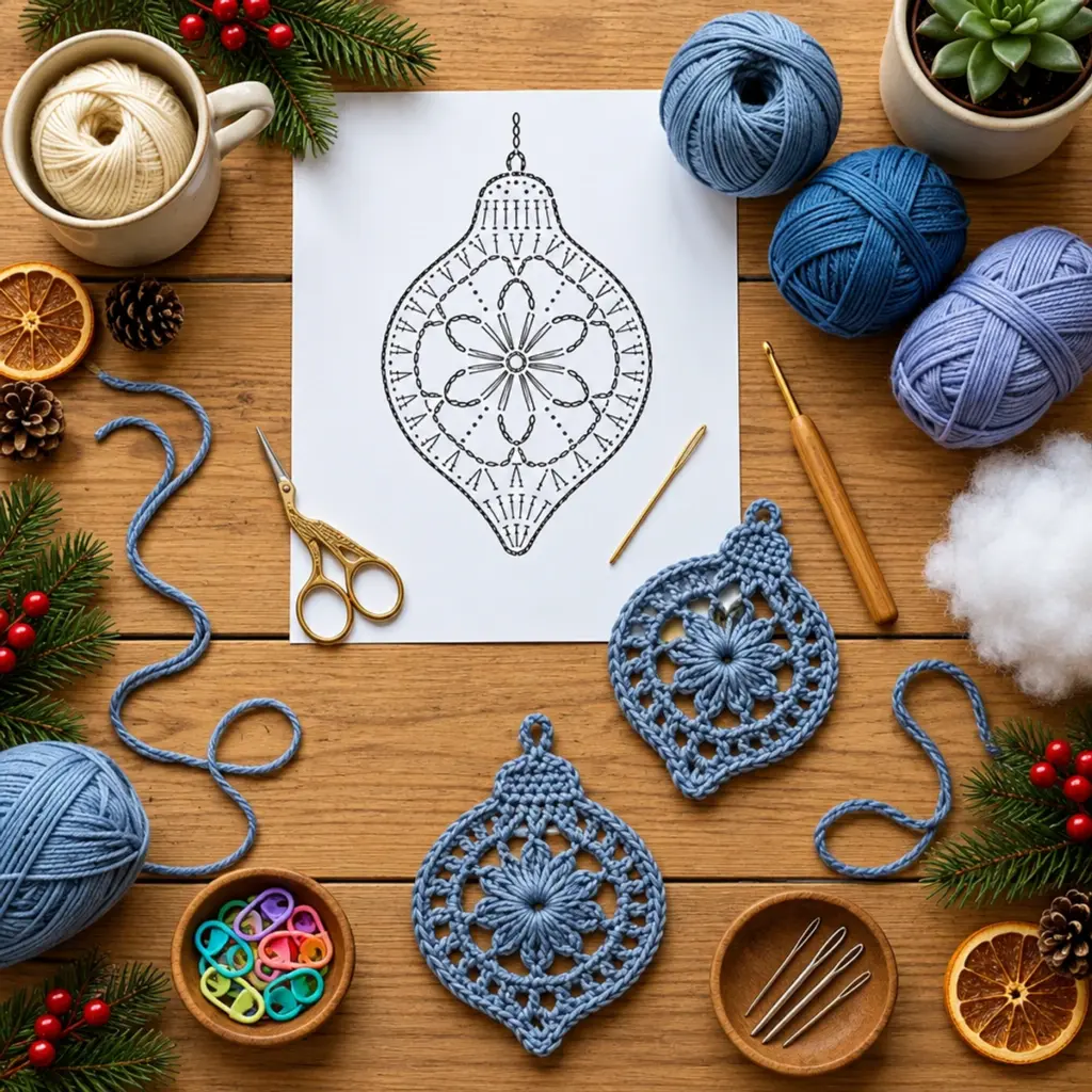 Vintage Dusty Blue Crochet Snowflake Flower Curtain Delight article image 2