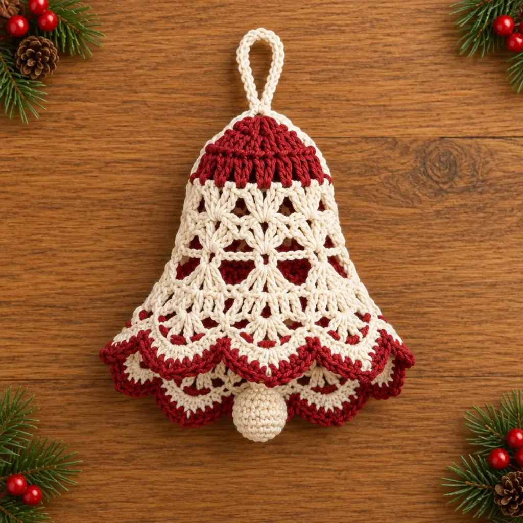 Vintage Lace Crochet Christmas Bell Ornament