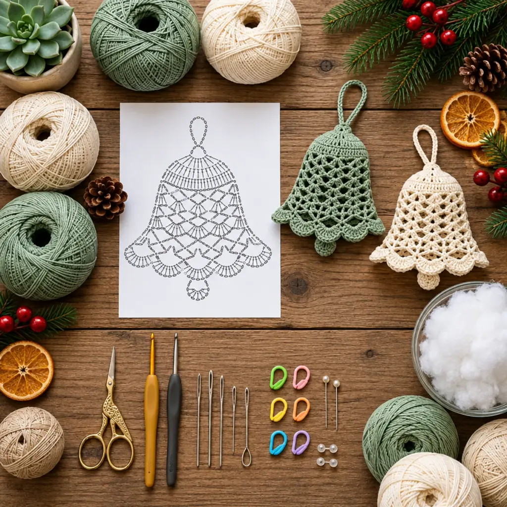 Charming Vintage Openwork Crochet Christmas Bell Ornament article image 2