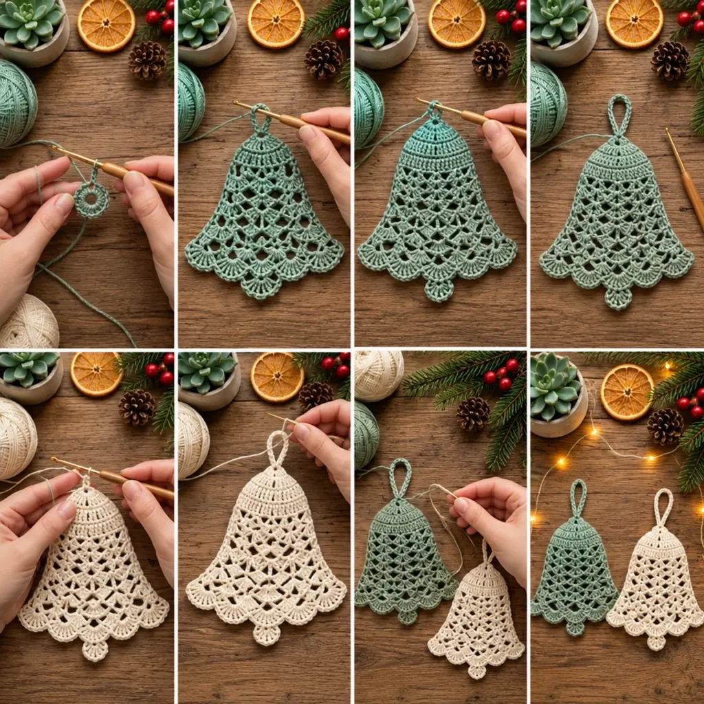 Charming Vintage Openwork Crochet Christmas Bell Ornament article image 3