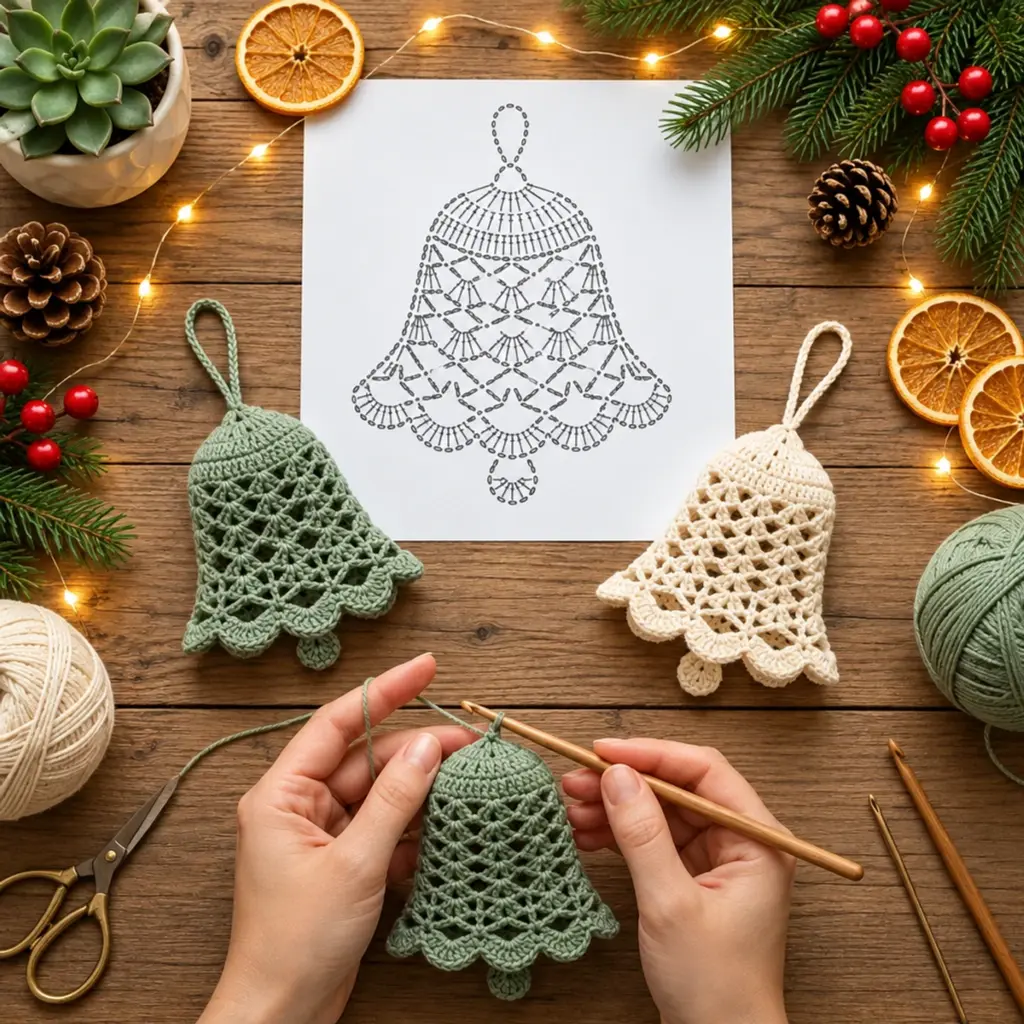 Charming Vintage Openwork Crochet Christmas Bell Ornament article image 4