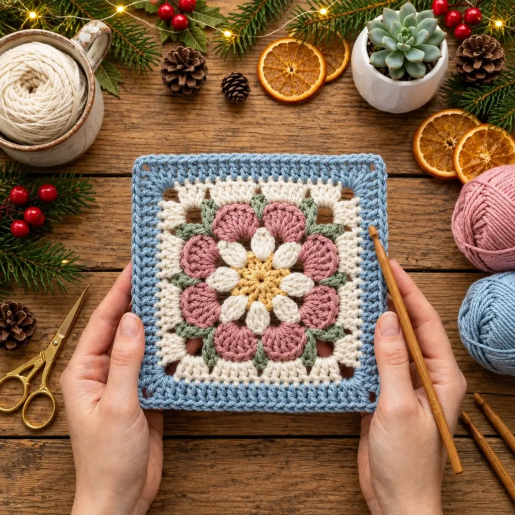 Cozy Vintage Pink Daisy Floral Granny Square Tutorial article image 4