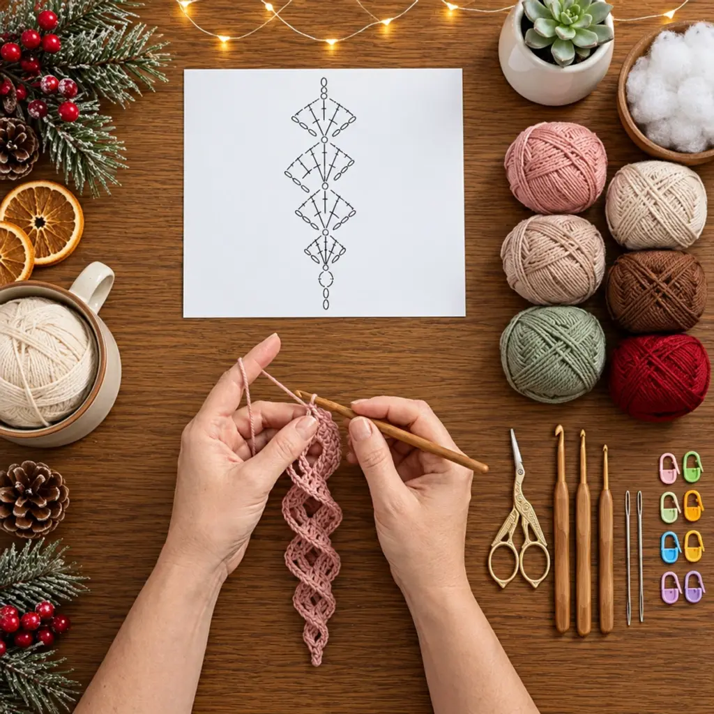 Whimsical Dusty Rose Crochet Icicle Ornament article image 2